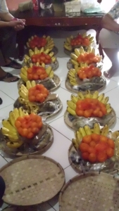 'Dulot' of fresh fruits, fresh meat cut, and sweets are being prepared for the principal sponsors which are later to be brought to their homes.
